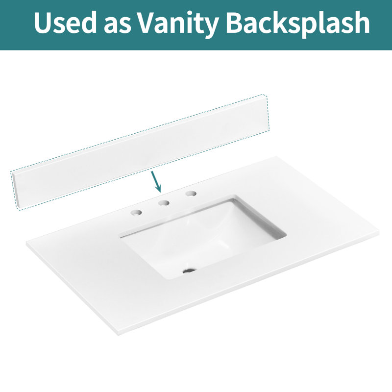 Dossier de meuble-lavabo à dossier en pierre de quartz 36 pouces blanc