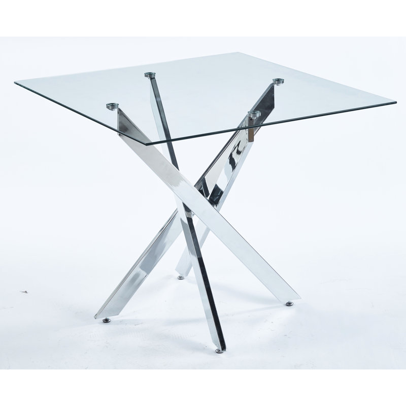 Table de salle à manger à la mode avec pieds en métal, verre trempé et assemblage rapide pour une installation rapide