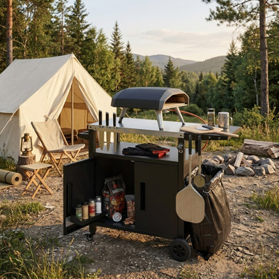 Chariot de barbecue en métal avec roulettes et plateau en acier inoxydable, îlot de cuisine extérieur avec table pliable pour barbecue, housse imperméable incluse