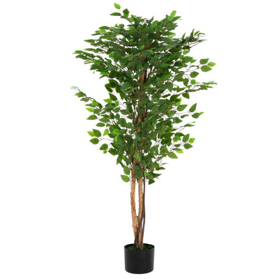 Arbre artificiel de 63 pouces avec pot, tronc torsadé et feuillage brillant, pré-empoté pour compléter l'intérieur de la maison, fausses feuilles, peu d'entretien, feuillage abondant de 63 po, apparence gracieuse, en panier ou