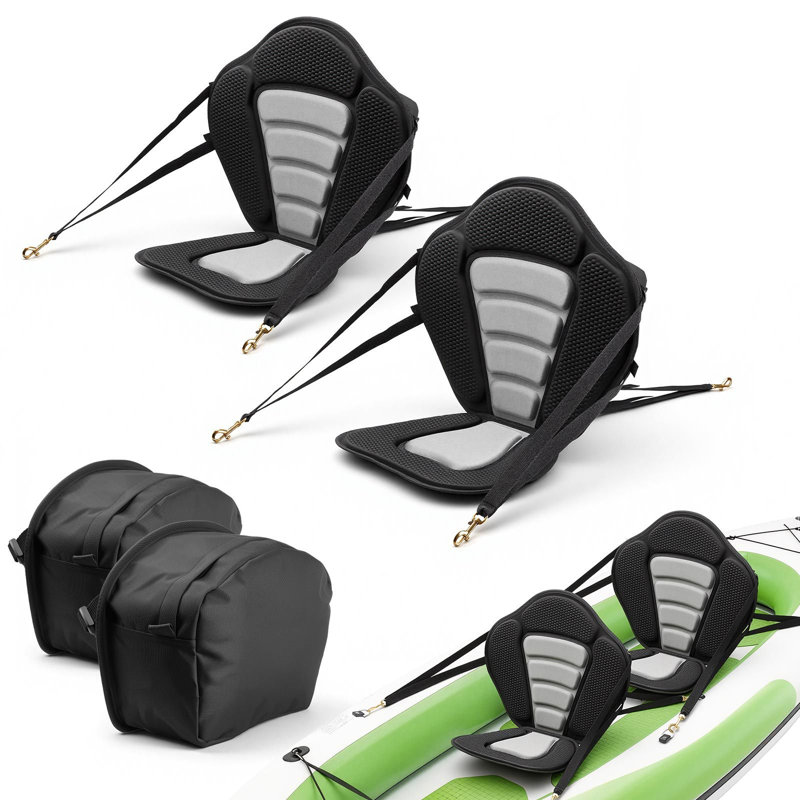 Siège de kayak, ensemble de 2, épaisseur 1,27 cm, siège universel pour paddle avec dossier, coussin rembourré souple de type sit-on-top, sac de rangement et sangles réglables pour SUP, canot, bateau de pêche et kayak gonflable.