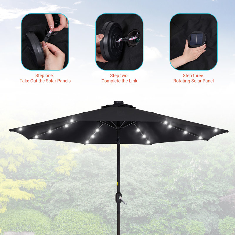Améliorez votre espace extérieur: parasol rond de 9 pi à DEL avec protection UV, inclinaison facile et résistance au vent