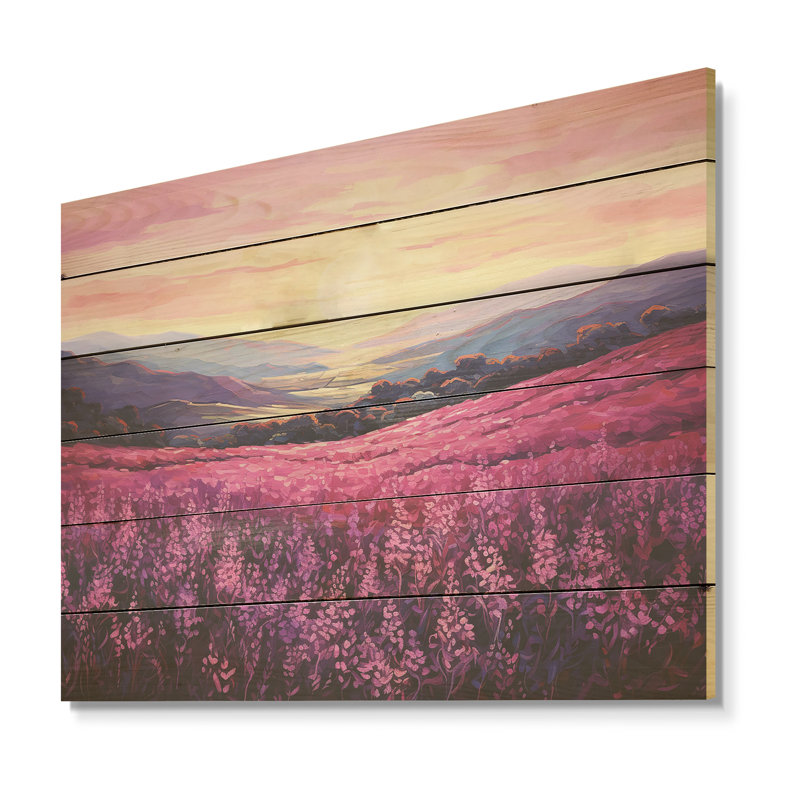 Bloomed Flower Horizons At Sunset I - Art mural en bois sur bois de pin naturel, H 10 po x l 20 po