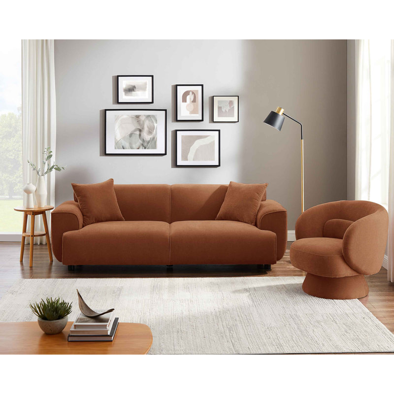 Modern Wallas Sofa Set, Rayon/Viscose, Dark Rust