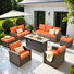 Lou 7 - Person Outdoor Conversation Set, Wicker Patio Sofa & Chair Set with Cushions