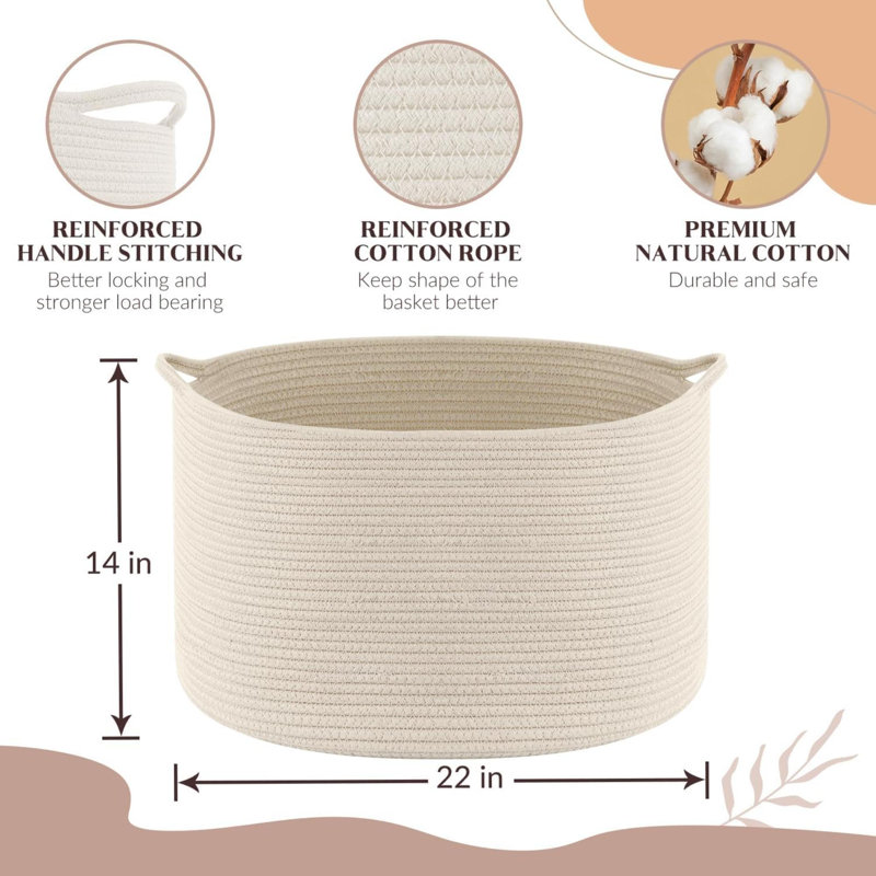 Laundry Basket with Handles, White