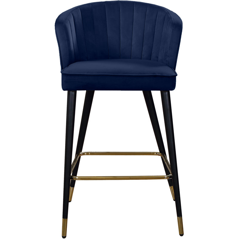 Cassie 27.3" Bar Stool, Navy Velvet