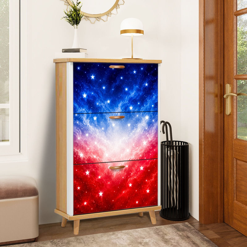 Armoire à chaussures avec 3 tiroirs rabattables pour étagère à chaussures patriotique rouge blanc bleu étoilé