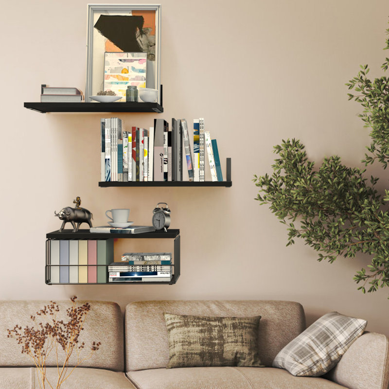 Achilleus 3 Piece Floating Shelf, Black