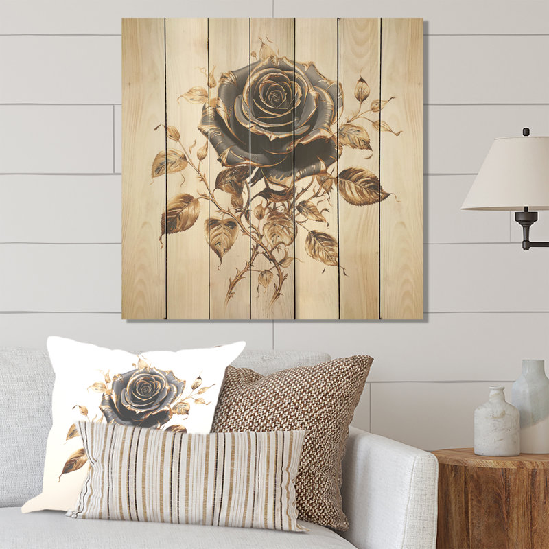 Vintage Rose Rosegold Elegance II - Rose On Wood Print, 25" H x 25" W