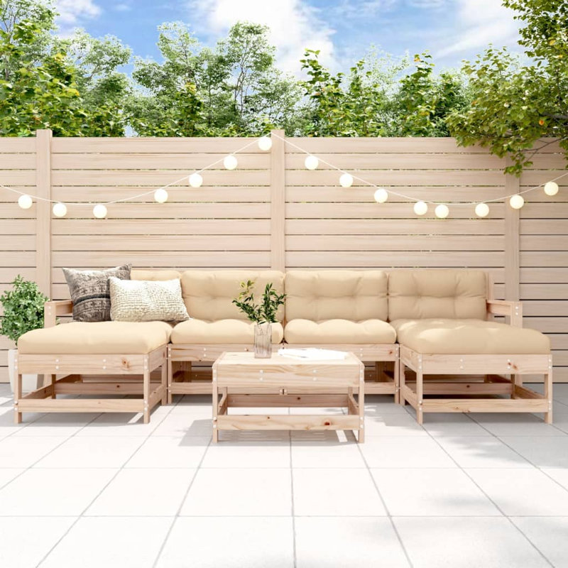 Ensemble de salon de jardin en bois de pin massif blanc, contreplaqué grand modulaire, Pin naturel