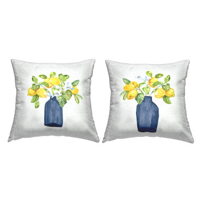 Ensemble de 2 coussins décoratifs d'extérieur Lemon Bouquets in Vases par Nan