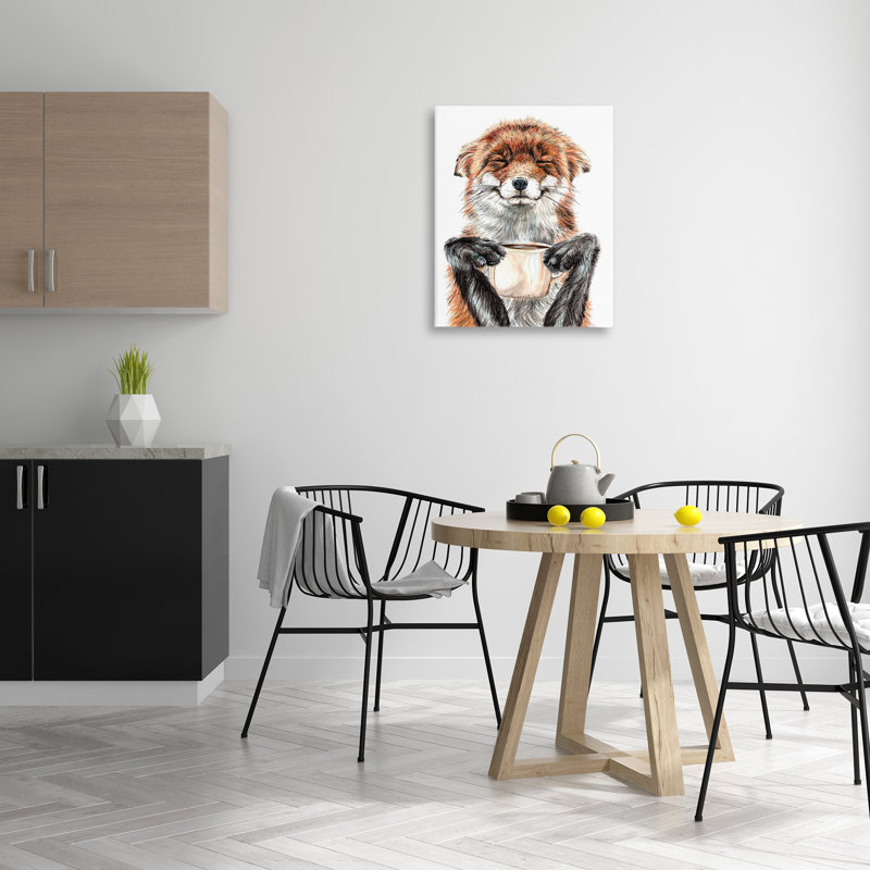 Conception d'art sur toile Happy Fox with Coffee par Holly Siment, H 30 po x l 24 po x P 1,5 po