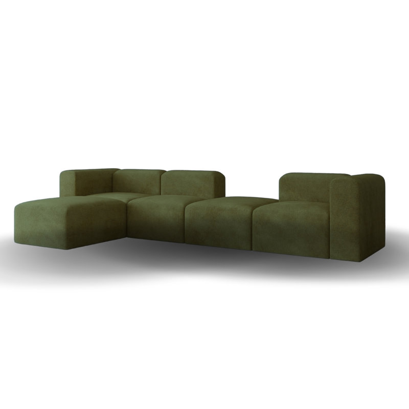Adelo 5 Seater Boucle Corner Sofa , Left Hand Facing, Green Olive
