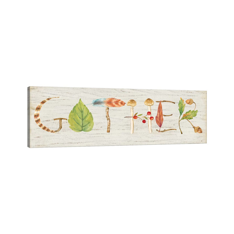 Gather Wood Sign 1 Piece Wrapped Canvas Panoramic Painting, 30.48 cm H x 91.44 cm W x 1.91 cm D