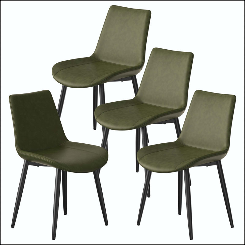 Ensemble de 4 chaises de salle à manger minimalistes modernes avec cuir synthétique et pieds en métal, 4, Vert foncé