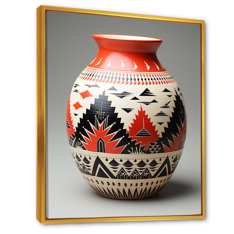 Poterie Native Pueblo sur toile, H 40 po x l 30 po x P 1,5 po, Cadre flottant doré
