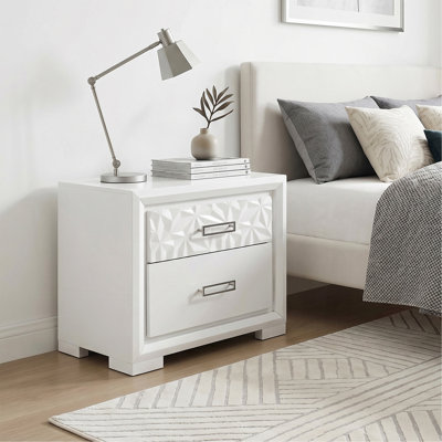 Contemporary Pearl White Finish Nightstand w Storage Drawers Glamorous Pattern Bedroom Furniture 1pc Bedside Table