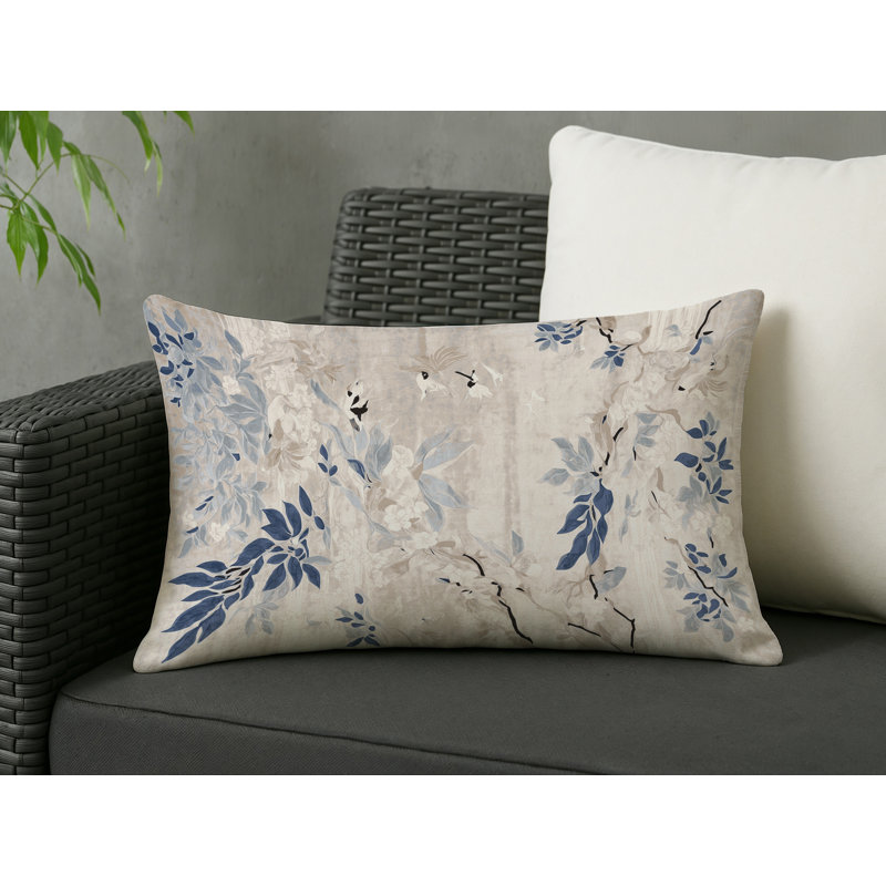 Coussin décoratif intérieur / extérieur bleu Modern Modern, Rectangle H 14 po x l 20 po, Beige / floral 1