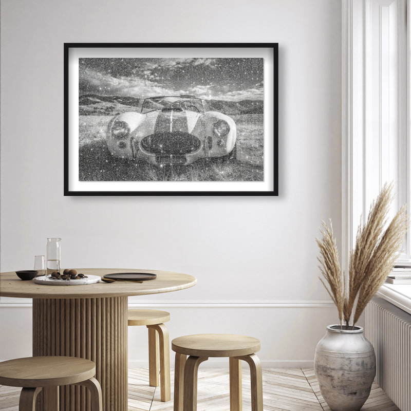 Serpent dans l'herbe, impression encadrée sous verre, motif de transport avec reflets de poussière de diamant, par Oliver Gal