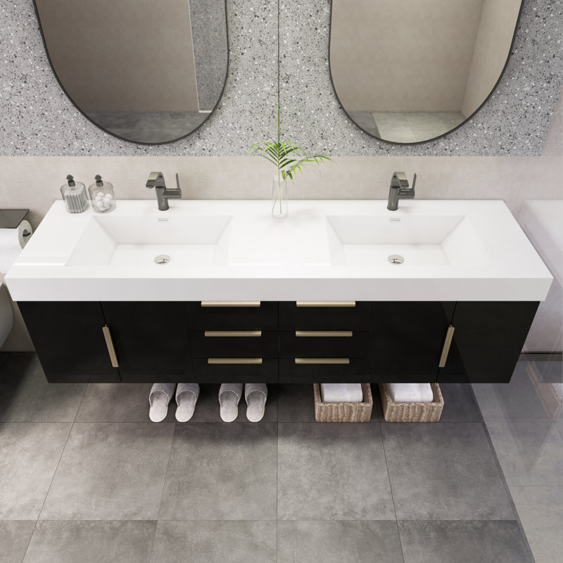 Laramie 70.8'' Double Bathroom Vanity with Acrylic Top, High Gloss Black