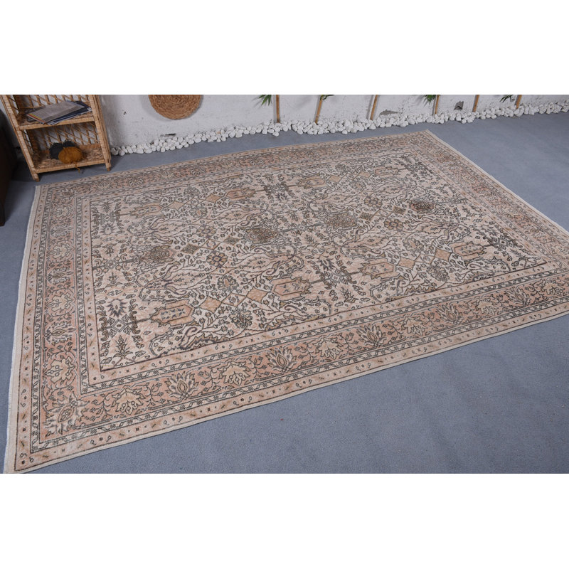 Tapis de cuisine beige, tapis rétro, tapis de décoration intérieure, tapis tissés à plat, grand tapis 6,7 x 9,7 pi, tapis turc