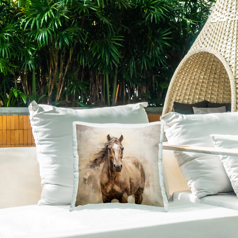 Coussin d'extérieur à imprimé cheval Horse with Modern