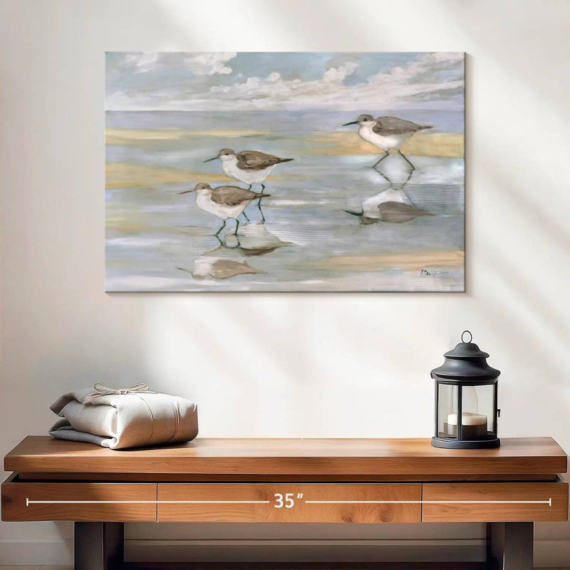 Sunlight Reflections Three Sandpipers, 16" H x 24" W