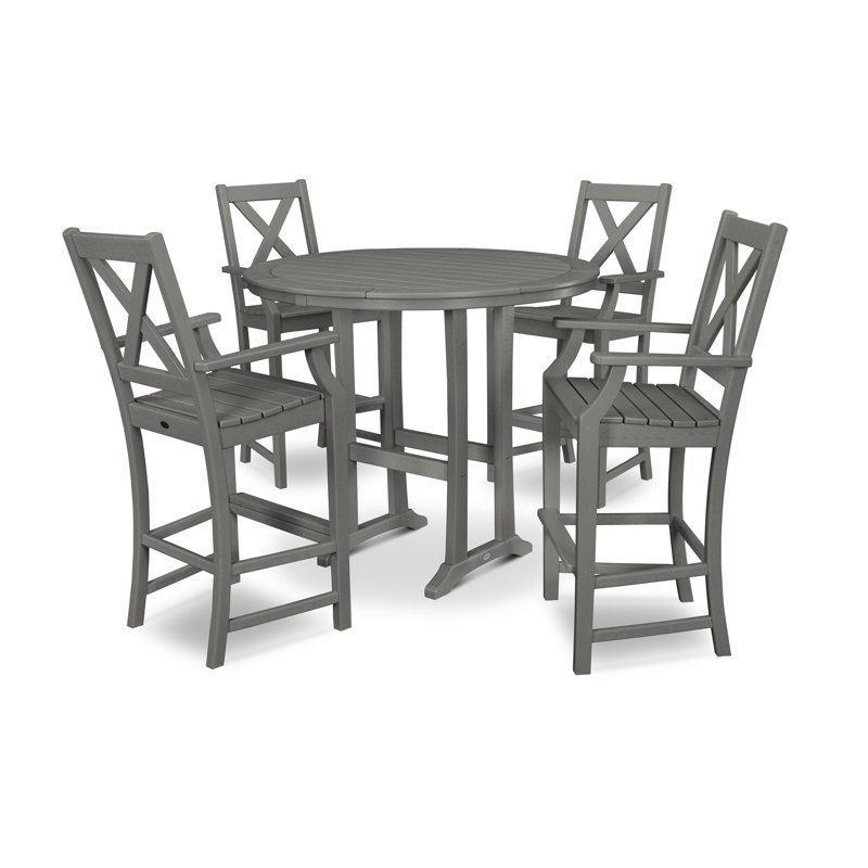 Braxton 5-Piece Nautical Trestle Arm Chair Bar Set, Slate Gray