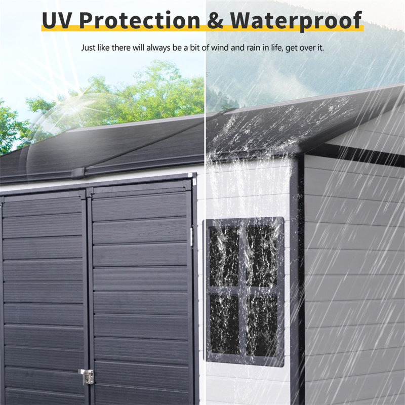 White Resin Outdoor Storage Shed with Windows and Lockable Door