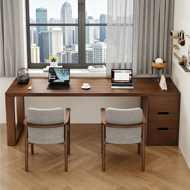 Modern Rectangular Solid Wood Desks with Drawers, 29.52" H x 86.61" W x 23.62" D
