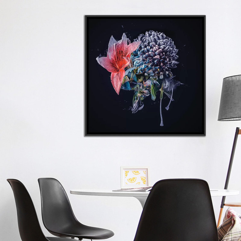 « bouquet vi », impression sur toile, H 18 po x l 18 po x P 1,5 po, Toile avec cadre noir, Pas de tapis