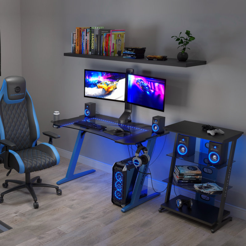 Tiphanee Glass Computer Desk, Blue
