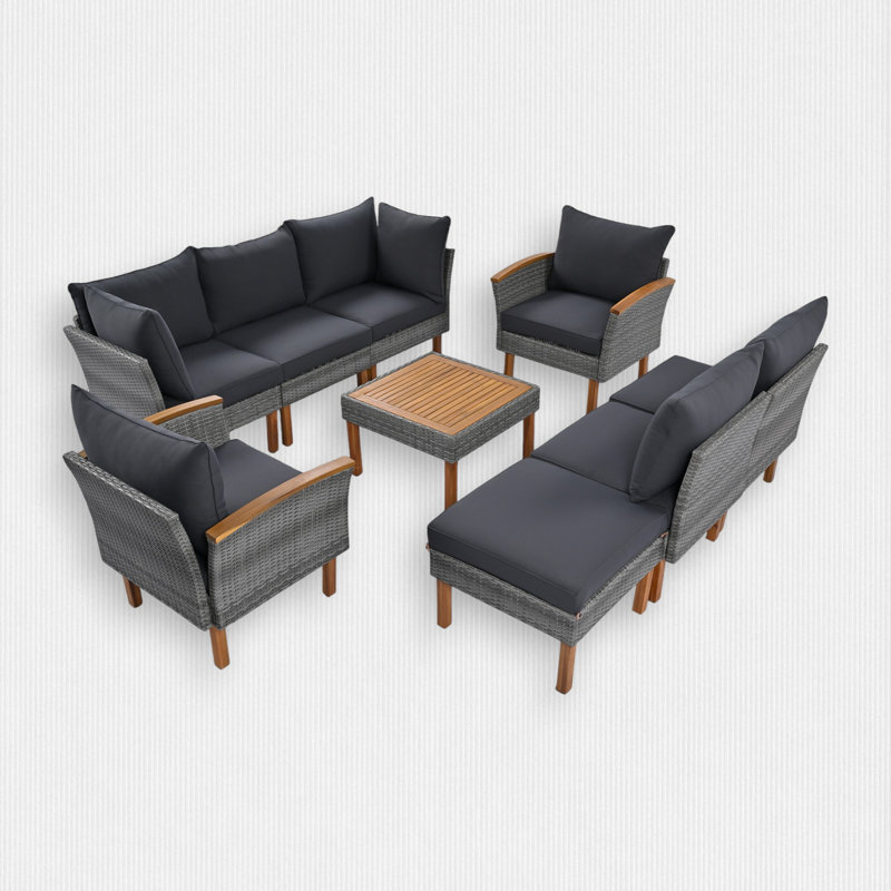 Wicker 7 - Person Modular Patio Conversation Sets with Cushions, Gray