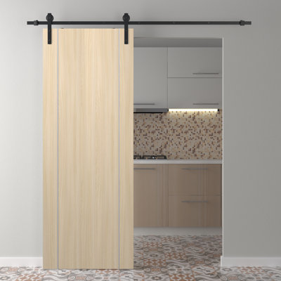 Porte de grange coulissante en bois manufacturé Optima 2U avec trousse de quincaillerie