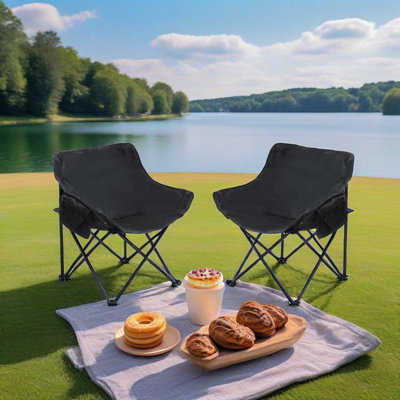 2PCS Outdoor Camping Chairs Folding/Portable, Carry Bag ,Black