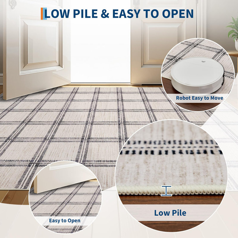 Rectangle Geometric and Plaid Area Rug, Beige, 120*170cm