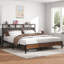 Très grand lit, cadre de lit plateforme en bois, chevet avec emballage souple et 2 tablettes, pas de bruit, pas besoin de matelas à ressorts et d'outils d'assemblage simples, grand espace de rangement sous le lit, couleur brune