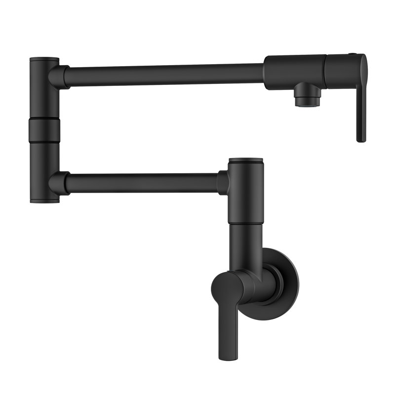 KRAUS Oletto Wall Mount Pot Filler Kitchen Faucet With Retractable Arm In Matte Black, Matte Black