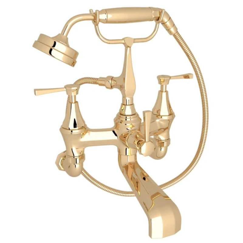 Deco Exposed Wall Mount Tub Filler, English Gold, Lever Handle