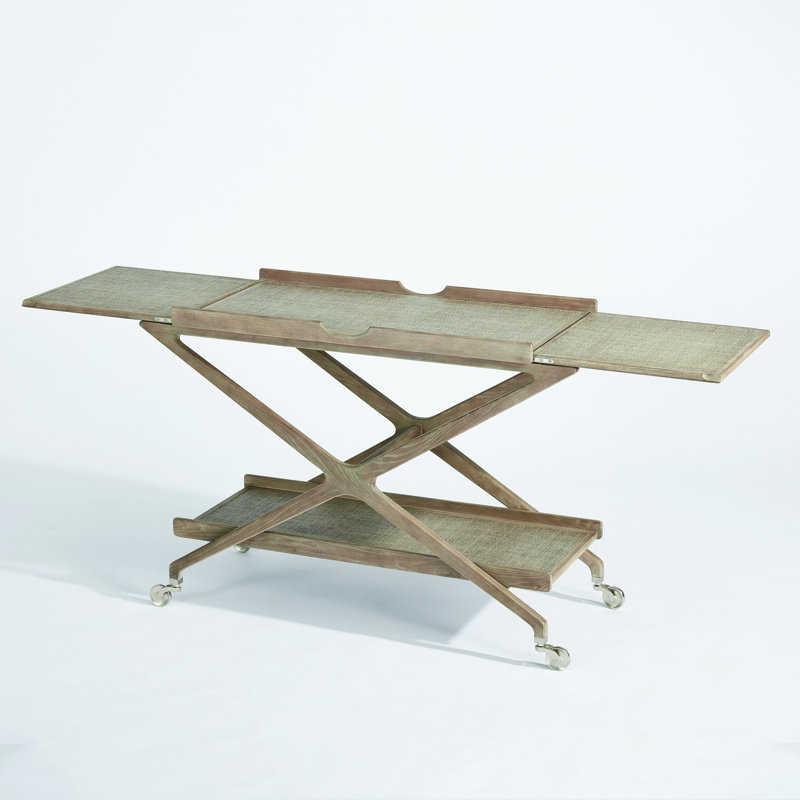 Grey Cerused Ash and Nickel Finish Oval Bar Cart with Storage