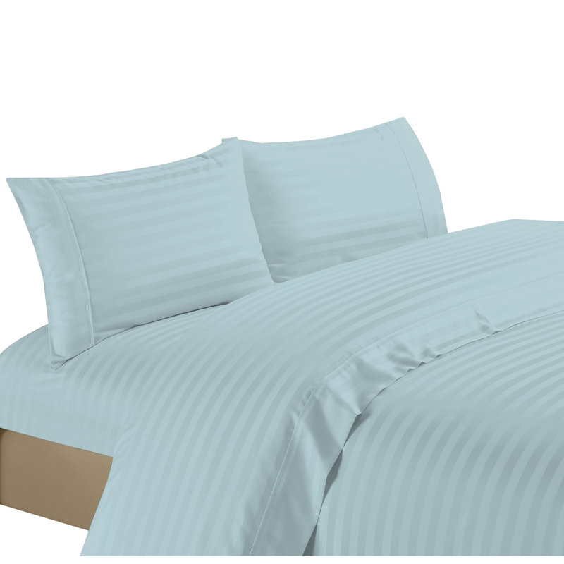 Ensemble de draps 100% satin de coton 1200 fils, Double, Bleu