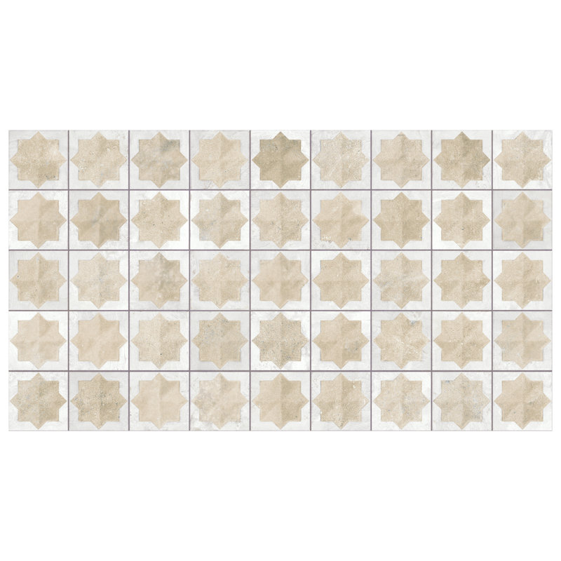 Carreau de mur marocain en porcelaine 12 po x 22 po Tetuan Astre, Beige / Blanc
