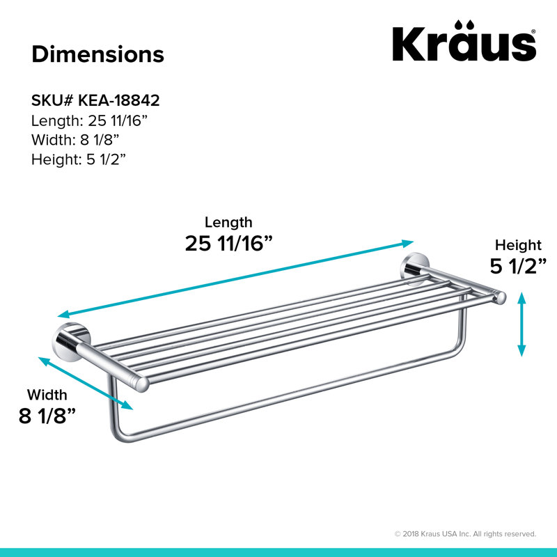 Elie Metal Accent Shelf with Towel Bar, Chrome