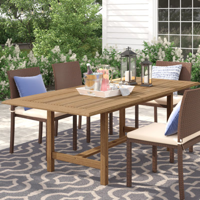 Rafael 86.6" W x 39" D Rectangular Extendable Solid Wood Outdoor Dining Table with Umbrella Hole