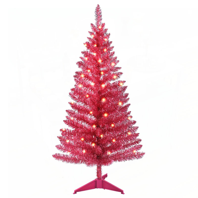 Arbre de Noël rouge éclatant de 4 pi avec 50 lumières UL, 122 pointes en PVC pour des espaces compacts et un décor festif