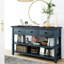 Console Mid-Century, 3 tiroirs et 2 tablettes ouvertes, tiroirs dynamiques, bleu marine-795628107