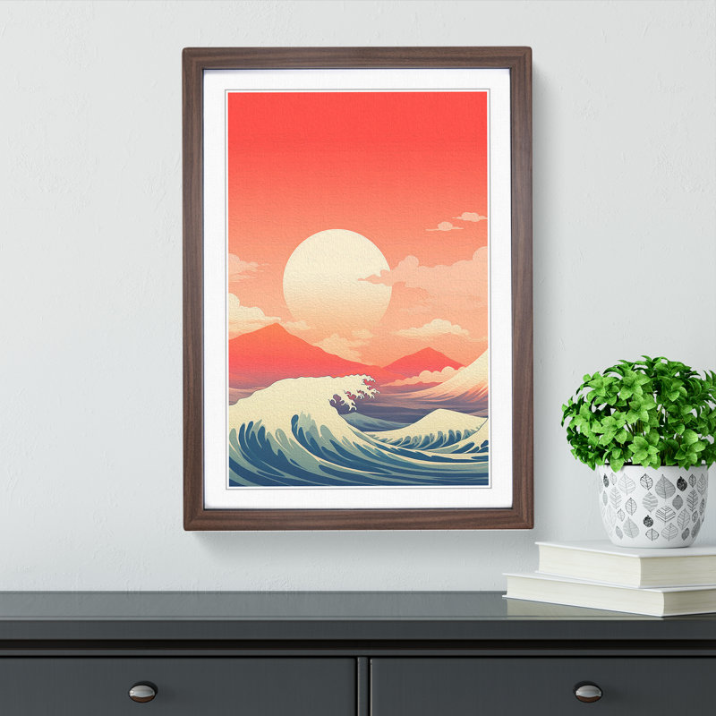Wave Japanese Minimalism - Framed Print, Walnut Framed, 64cm H x 46cm W