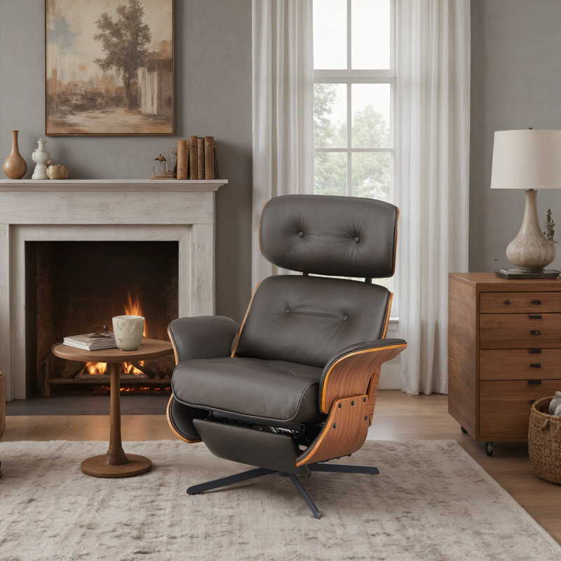 Genuine Leather Recliner Lounge Chair, Black