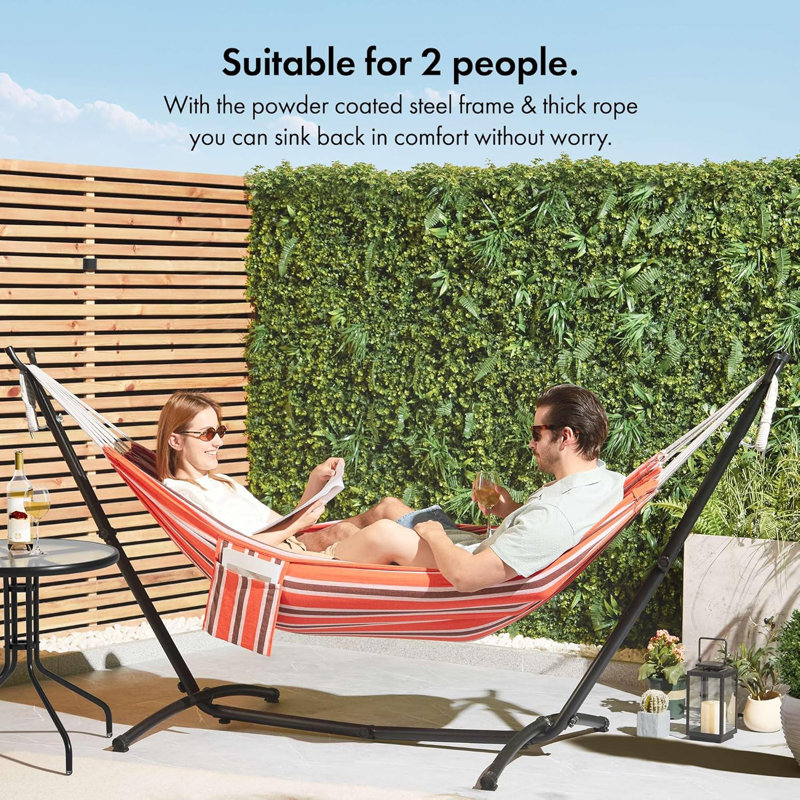 Hammock with Stand ,2 Person Striped Hammock Seat with Steel Frame ,Adjustable Frame for Garden